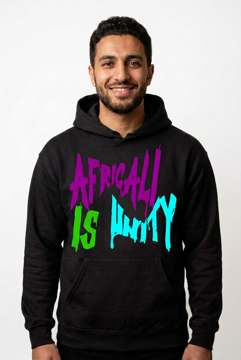 Arab American man, black Africali Is Unity hoodie