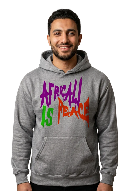 Arab American man, gray Africali Is Peace hoodie