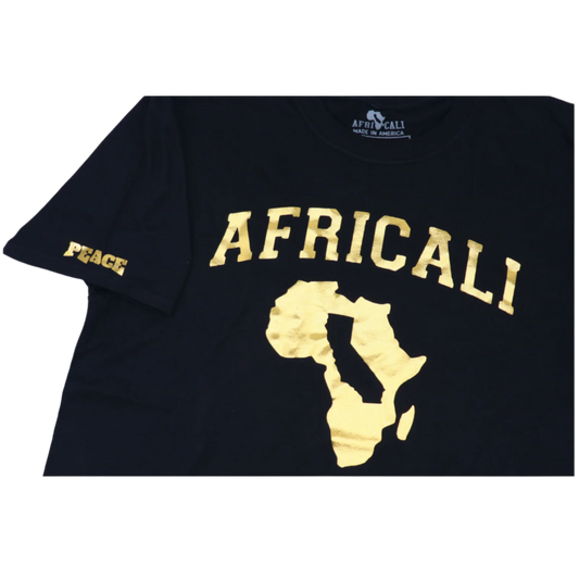 AFRICALI PEACE T-SHIRT - BLACK & GOLD FOIL DESIGN