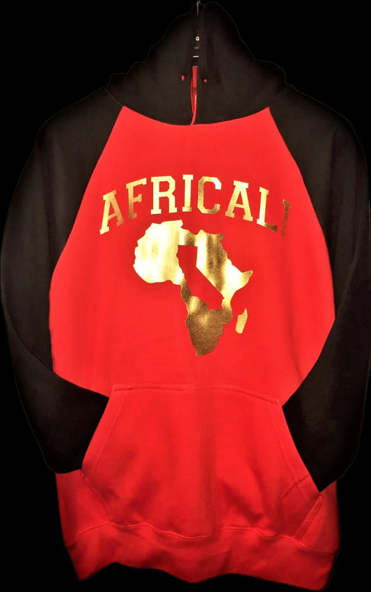 AFRICALI PEACE HOODIE - BLACK & RED w/ GOLD FOIL DESIGN