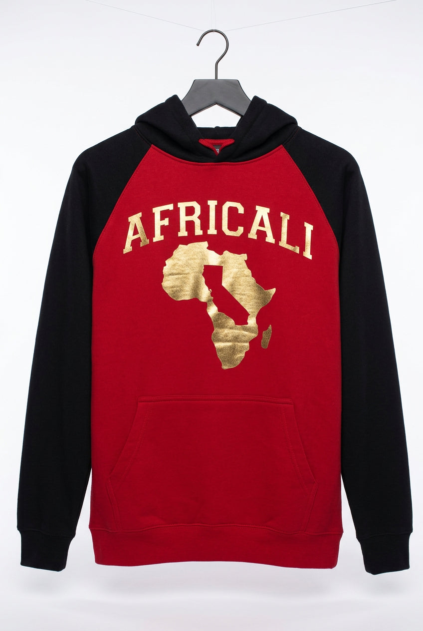 AFRICALI PEACE HOODIE - BLACK & RED w/ GOLD FOIL DESIGN