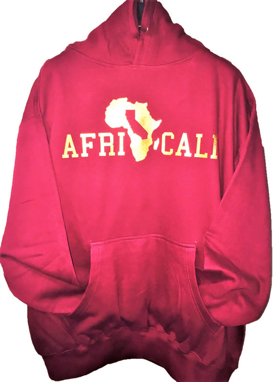 AFRICALI HOODIE MAROON BURGUNDY & GOLD FOIL DESIGN