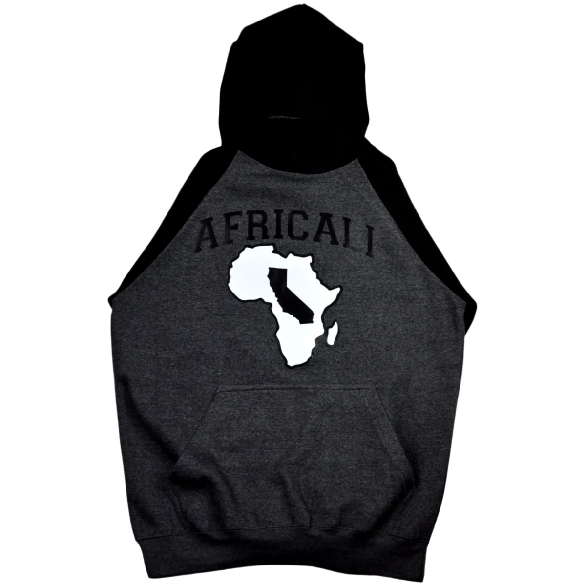 AFRICALI PEACE HOODIE - BLACK & GRAY w/ WHITE DESIGN