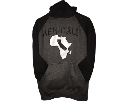 AFRICALI PEACE HOODIE - BLACK & GRAY w/ WHITE DESIGN
