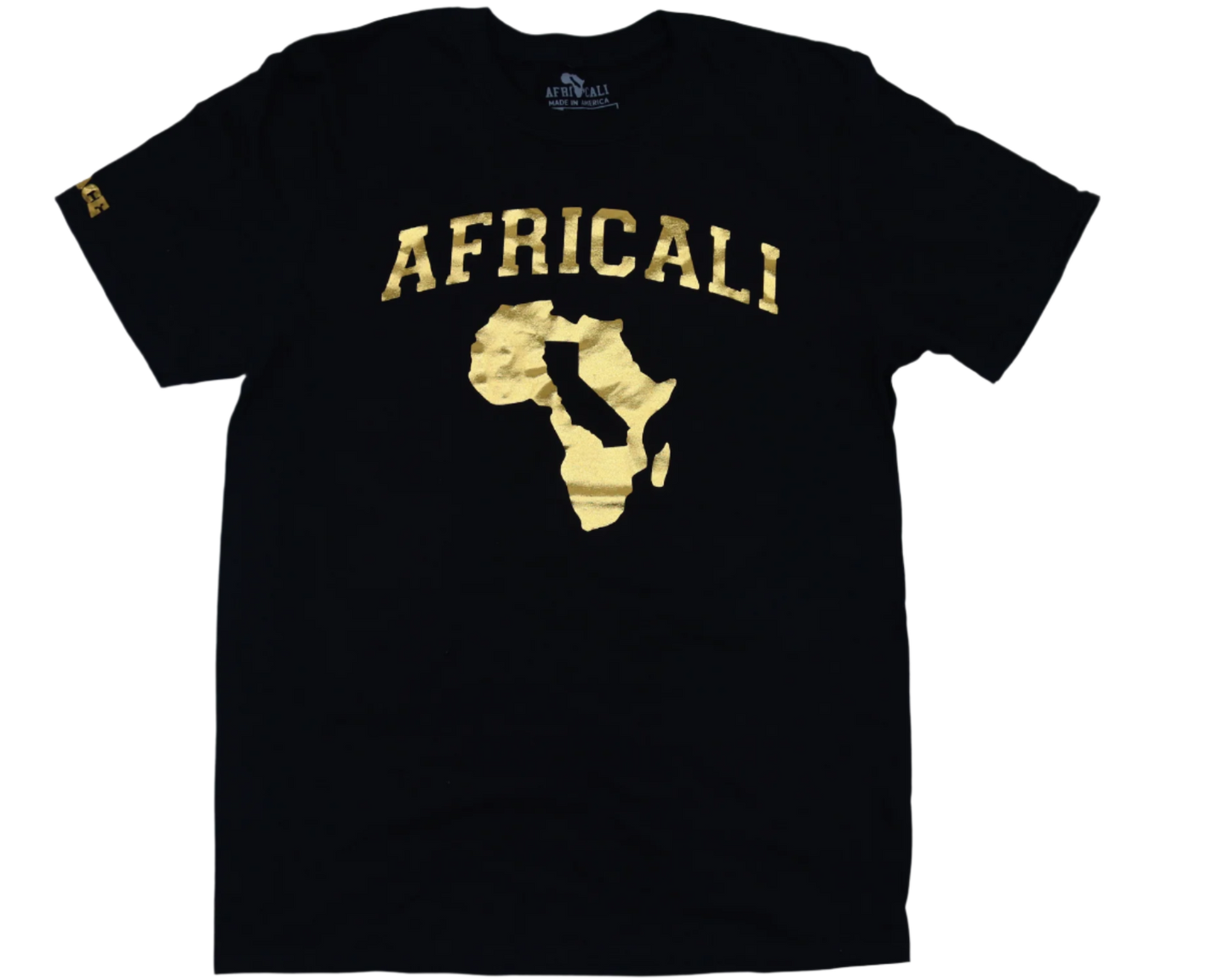AFRICALI PEACE T-SHIRT - BLACK & GOLD FOIL DESIGN