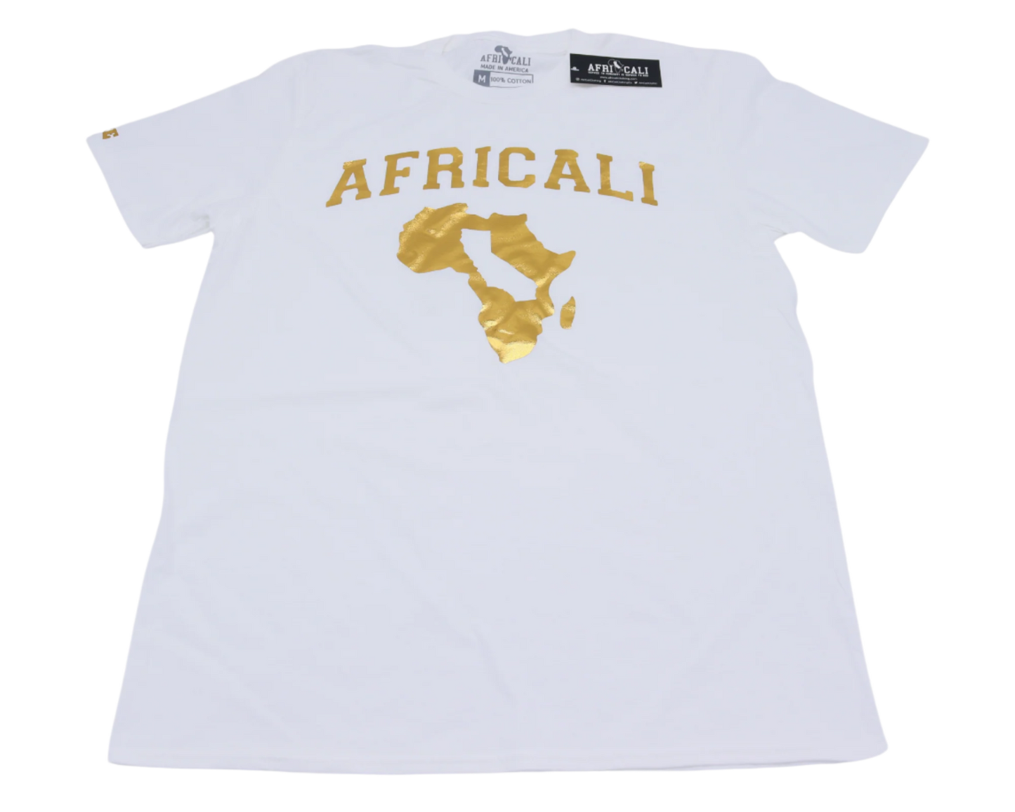 AFRICALI PEACE T-SHIRT - WHITE & GOLD FOIL DESIGN