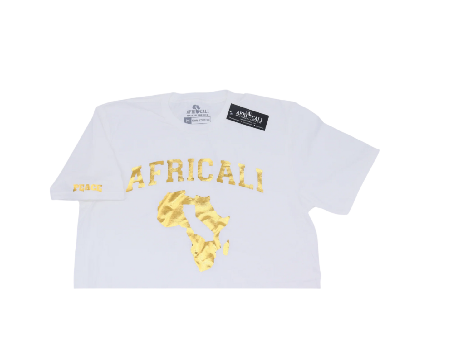 AFRICALI PEACE T-SHIRT - WHITE & GOLD FOIL DESIGN