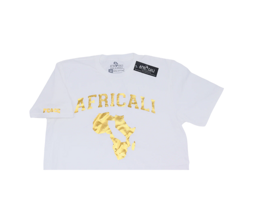 AFRICALI PEACE T-SHIRT - WHITE & GOLD FOIL DESIGN