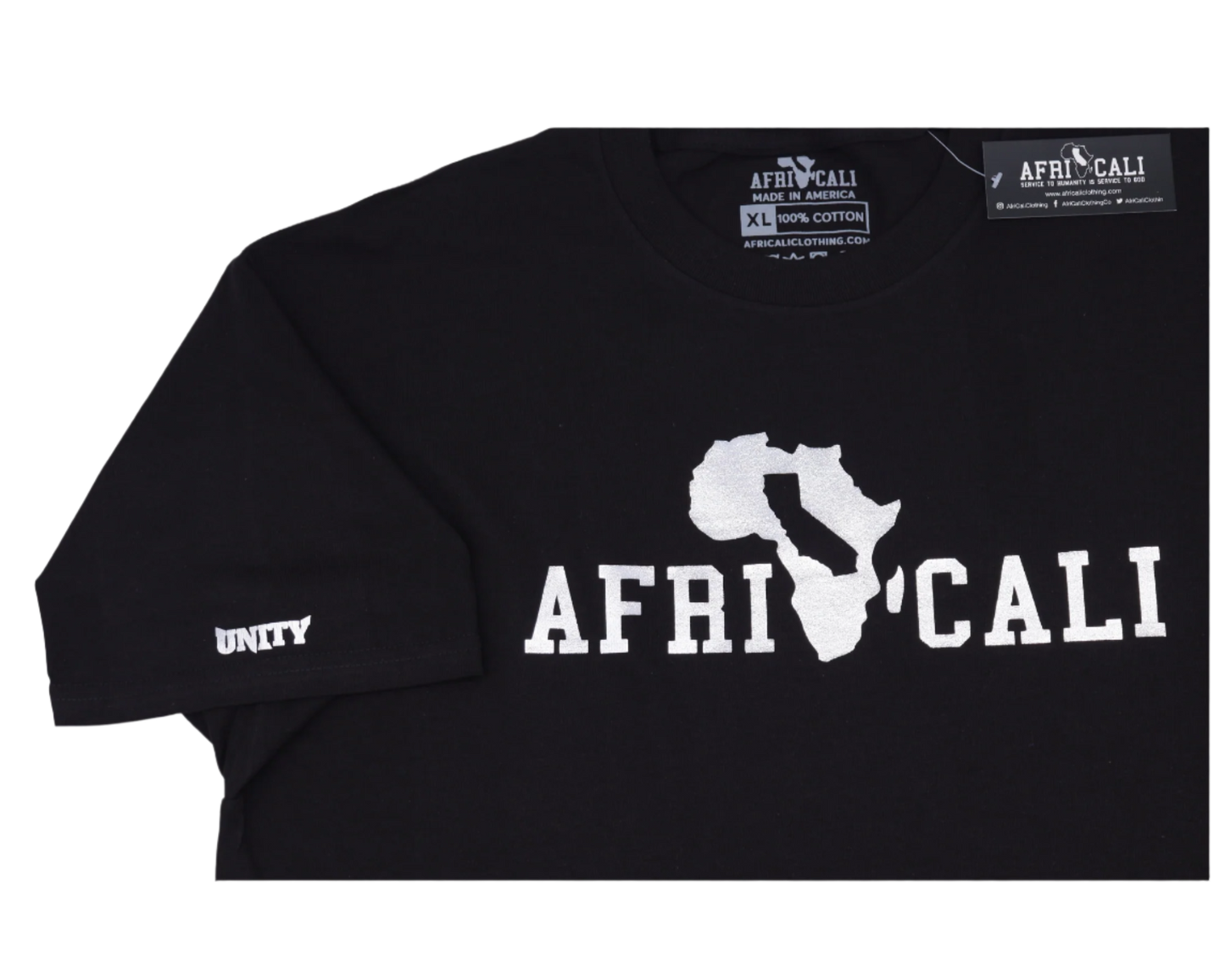 AFRICALI UNITY T-SHIRT - BLACK & SILVER FOIL DESIGN