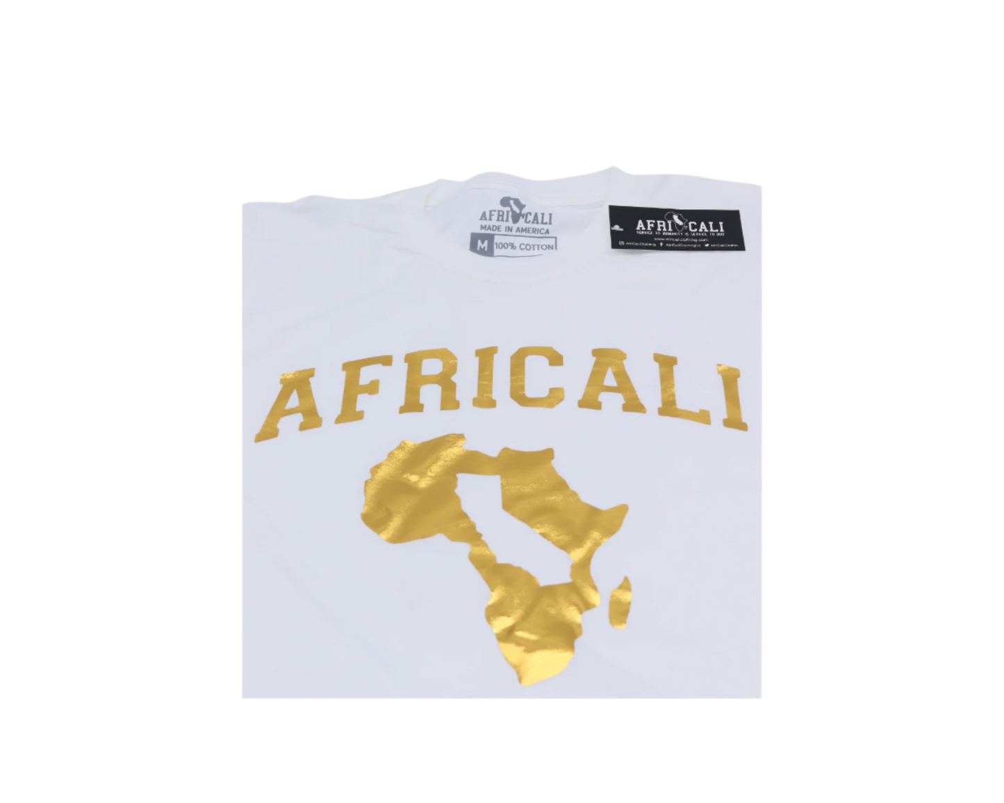 AFRICALI PEACE T-SHIRT - WHITE & GOLD FOIL DESIGN