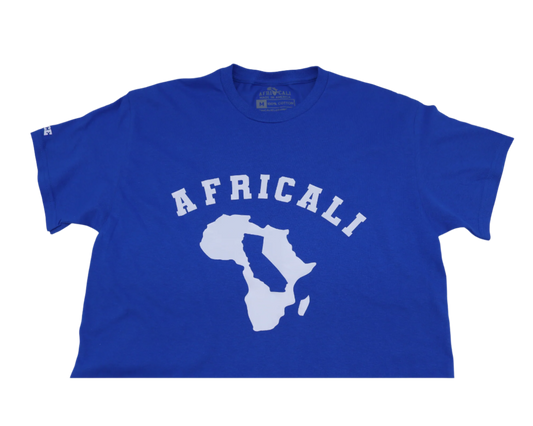AFRICALI PEACE T-SHIRT - BLUE & WHITE DESIGN