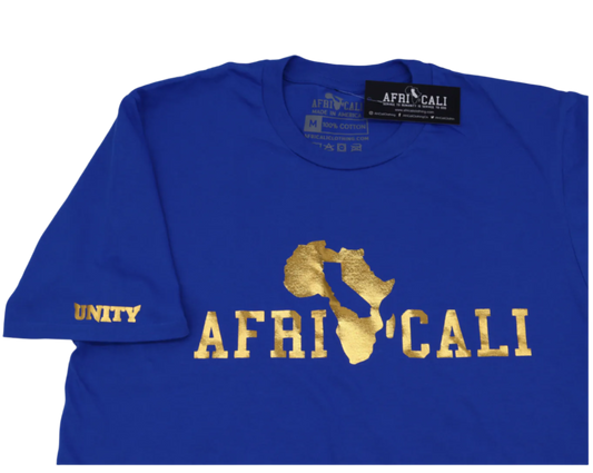 AFRICALI UNITY T-SHIRT- BLUE & GOLD FOIL DESIGN