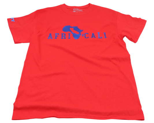 AFRICALI UNITY T-SHIRT - RED & METALLIC BLUE FOIL DESIGN