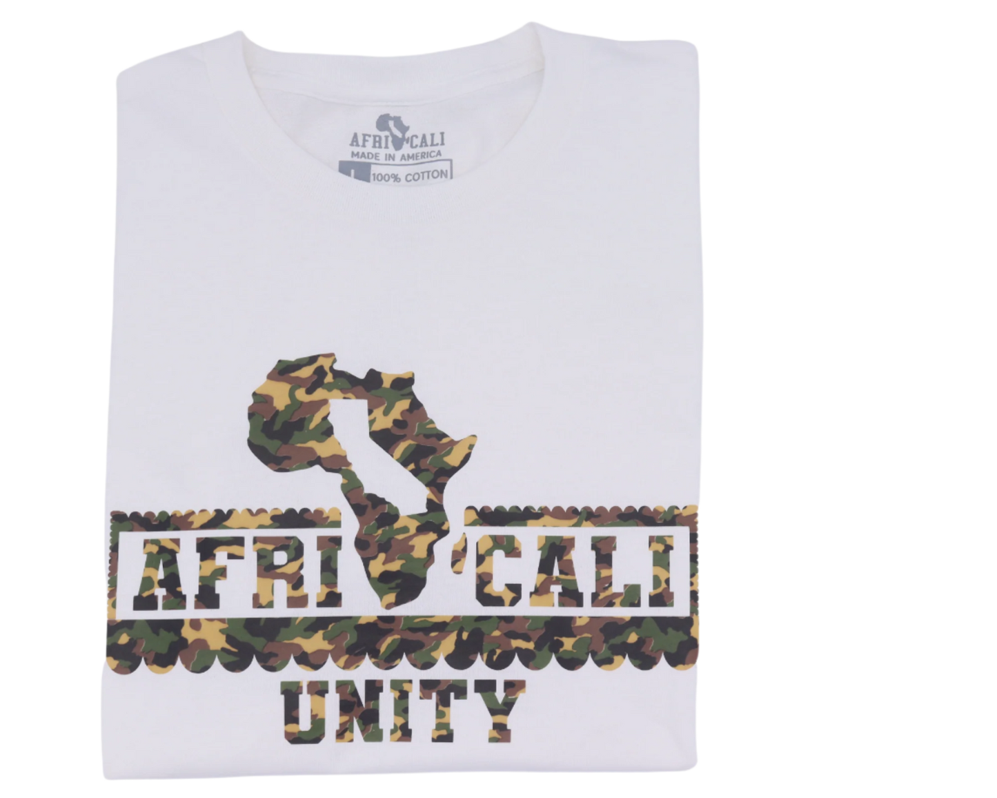 AFRICALI UNITY T-SHIRT - WHITE & CAMOUFLAGE DESIGN