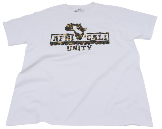 AFRICALI UNITY T-SHIRT - WHITE & CAMOUFLAGE DESIGN