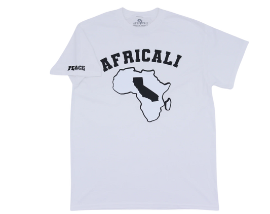 AFRICALI PEACE T-SHIRT - WHITE / BLACK & WHITE DESIGN
