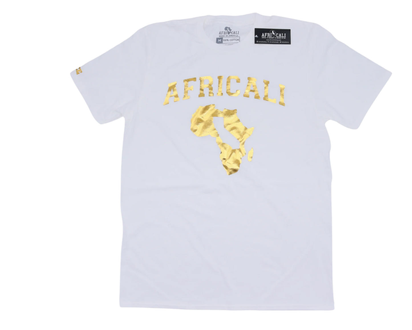 AFRICALI PEACE T-SHIRT - WHITE & GOLD FOIL DESIGN