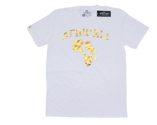 AFRICALI PEACE T-SHIRT - WHITE & GOLD FOIL DESIGN