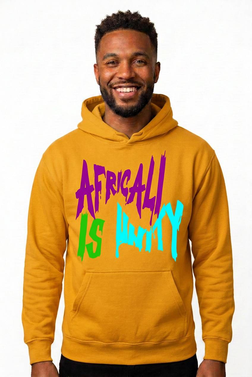 African American man, gold Africali Is Unity hoodie