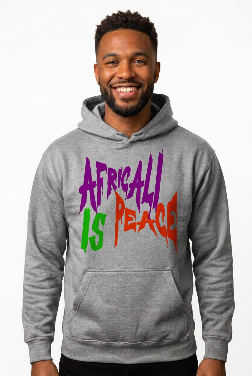 African American man, gray Africali Is Peace hoodie