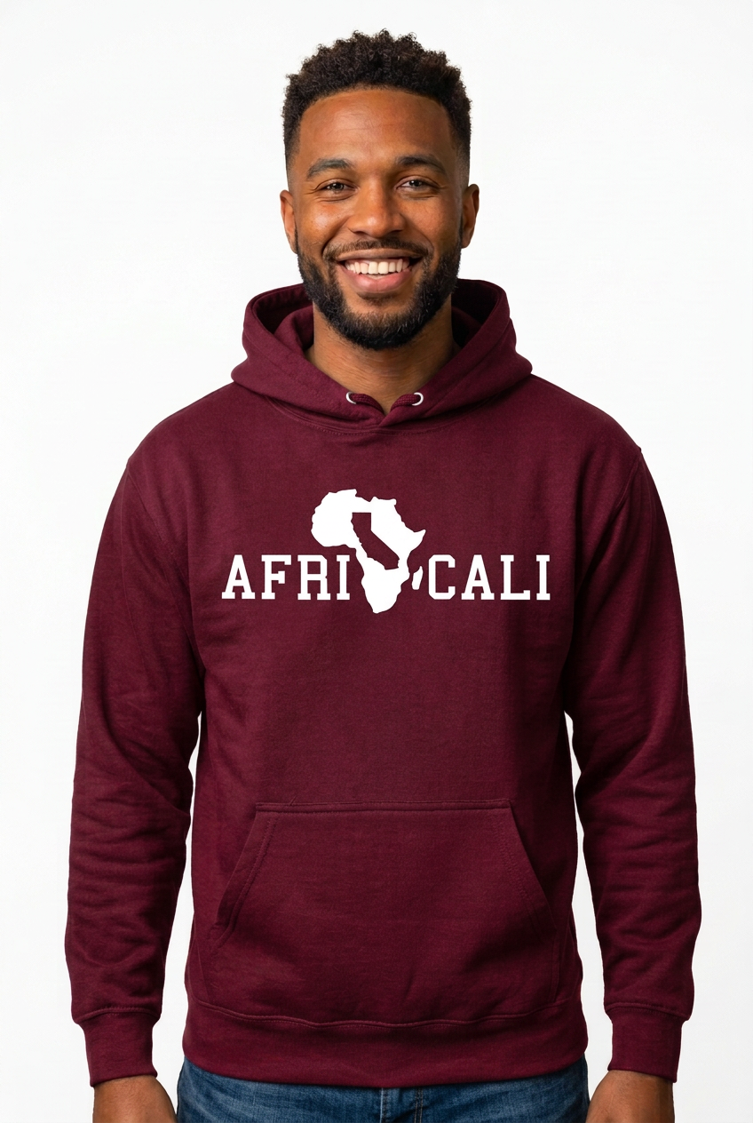 African American man, maroon burgundy Unity hoodie