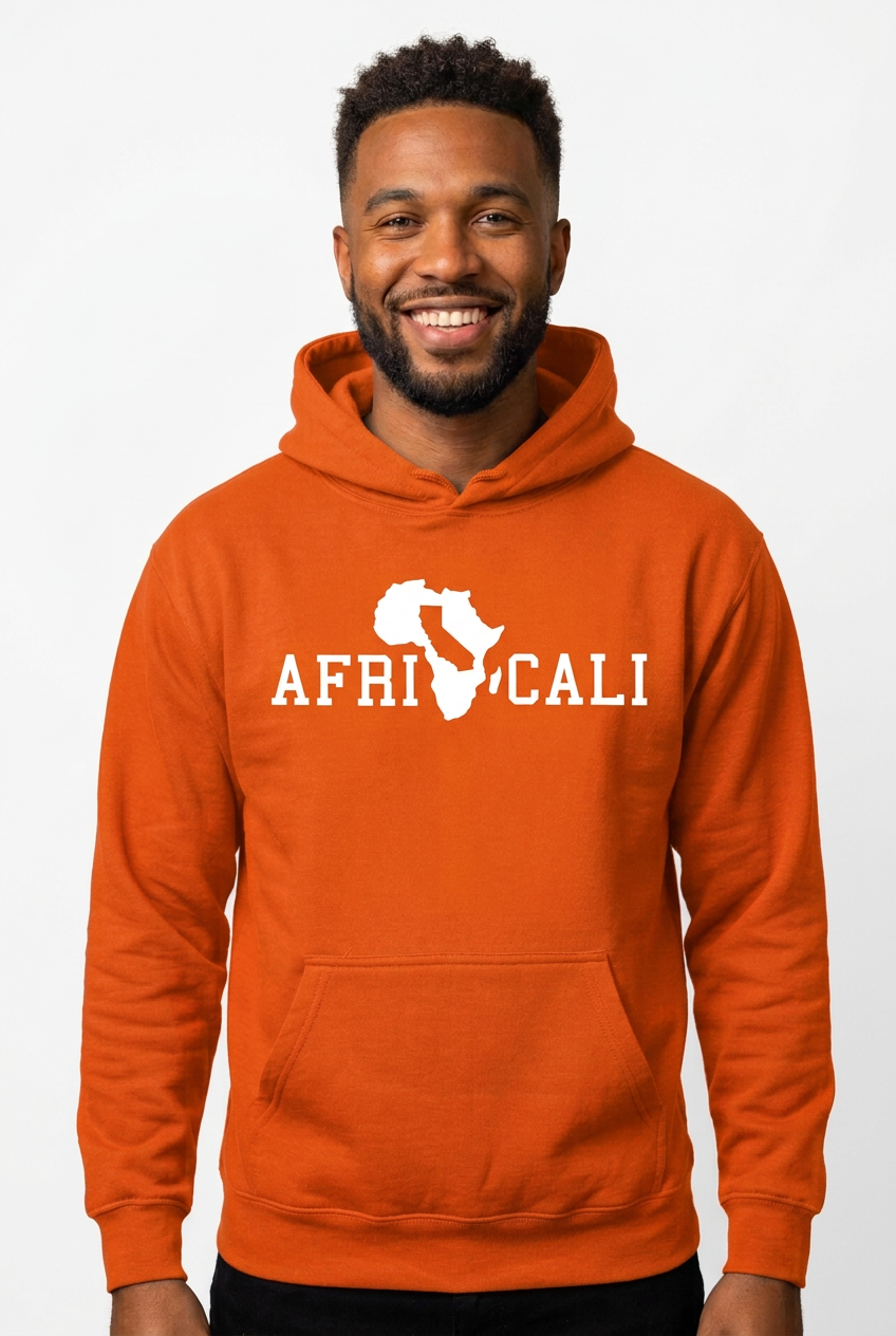 African American man, orange Unity hoodie