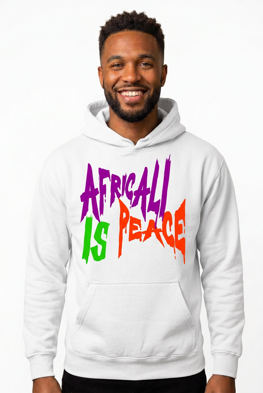 African American man, white Africali Is Peace hoodie