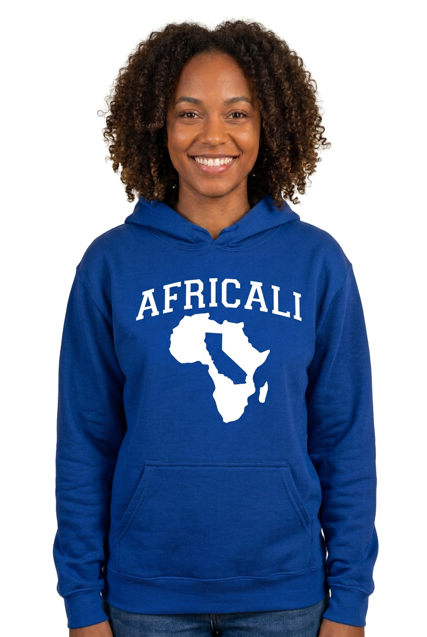 African American woman, blue Peace hoodie