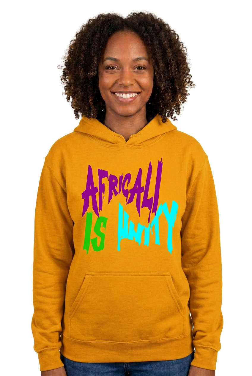 African American woman, gold Africali Is Unity hoodie
