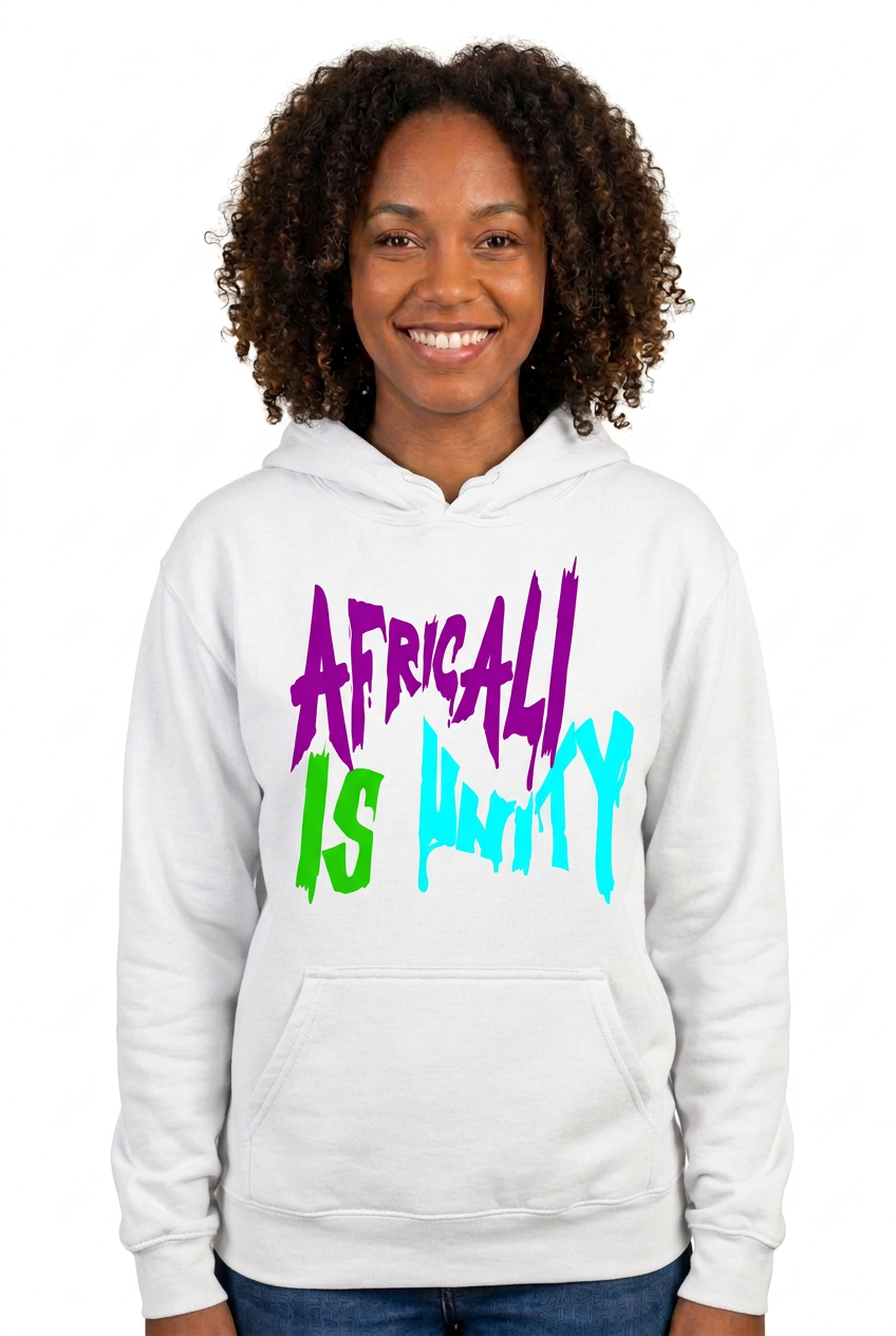 African American woman, white Africali Is Unity hoodie