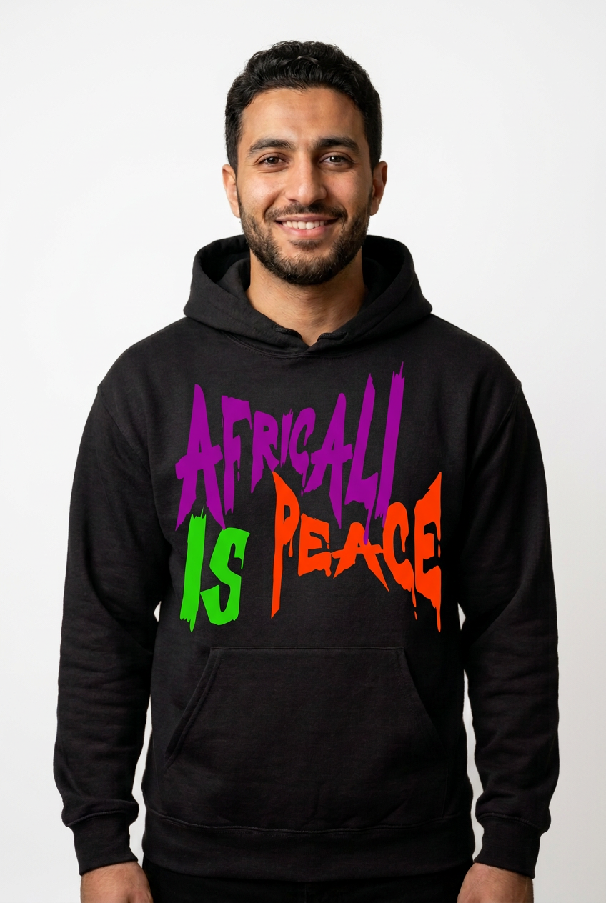 Arab American man, black Africali Is Peace hoodie
