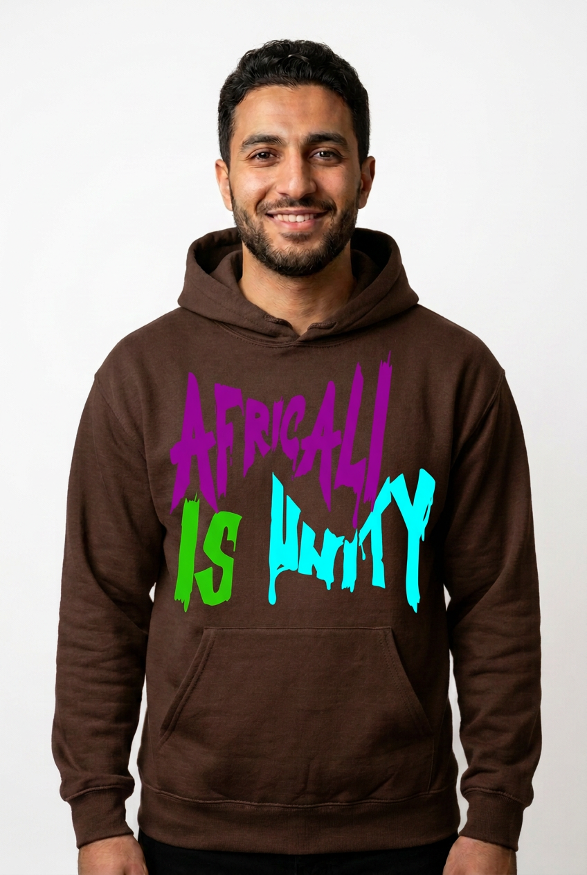 Arab American man, brown Africali Is Unity hoodie