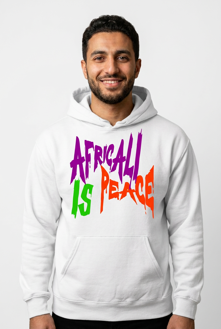 Arab American man, white Africali Is Peace hoodie