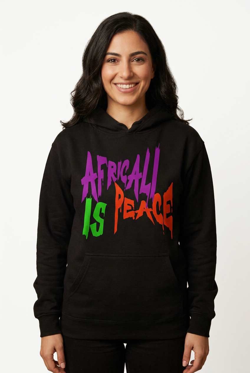 Arab American woman, black Africali Is Peace hoodie
