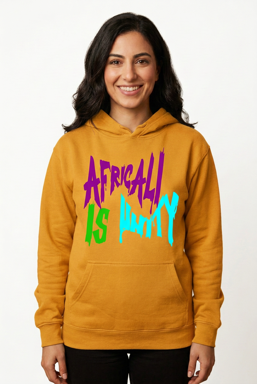 Arab American woman, gold Africali Is Unity hoodie