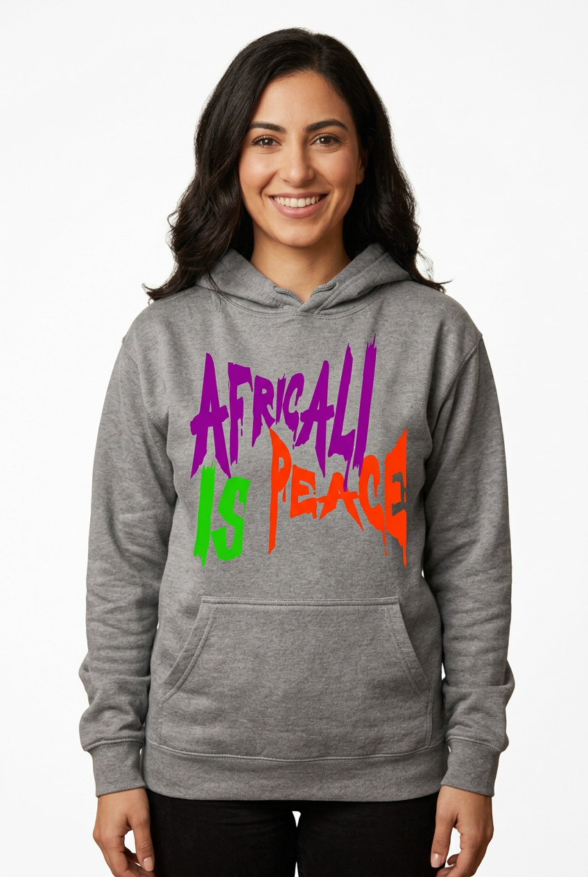Arab American woman, gray Africali Is Peace hoodie