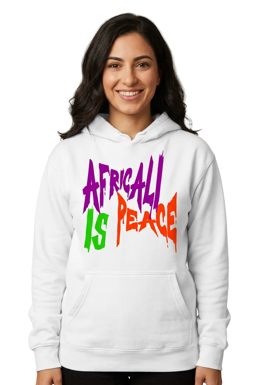 Arab American woman, white Africali Is Peace hoodie