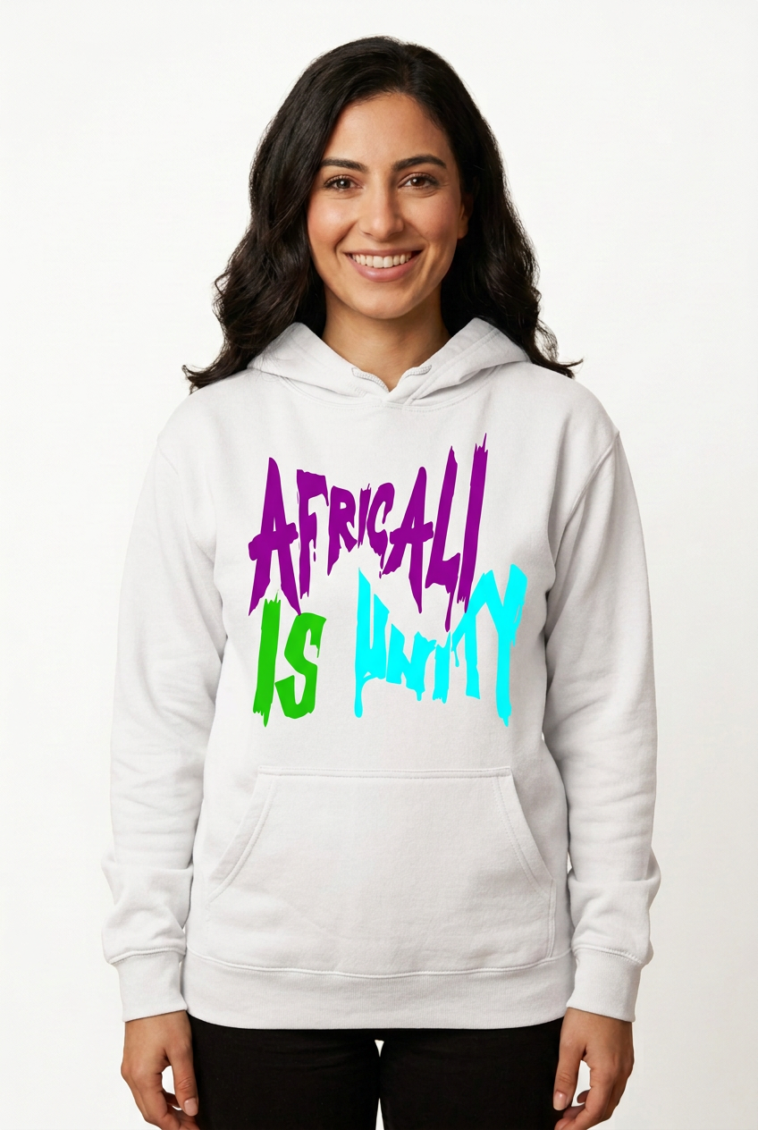 Arab American woman, white Africali Is Unity hoodie