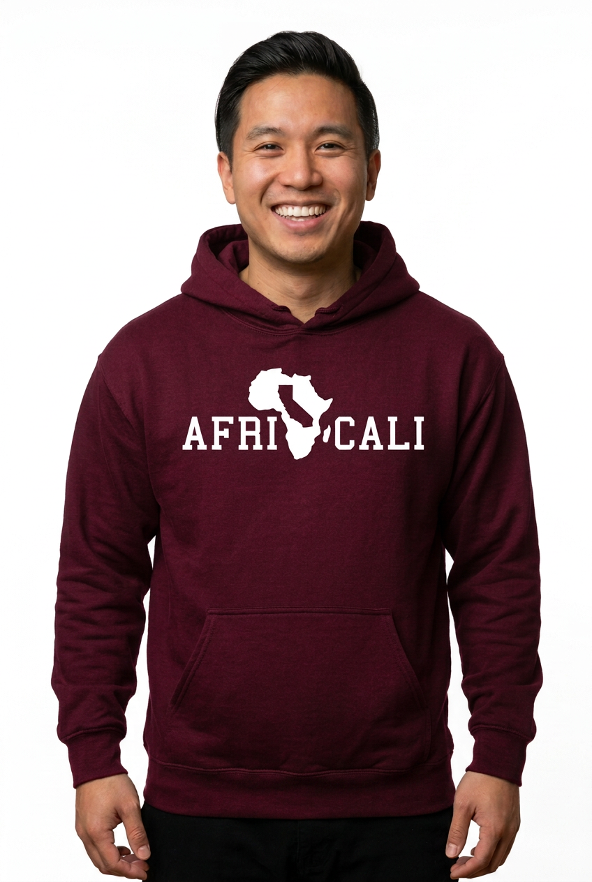 Asian American man, maroon burgundy Unity hoodie