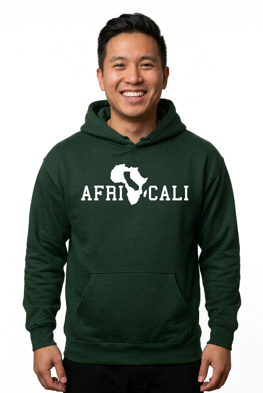 Asian American man wearing green Unity hoodie on white background