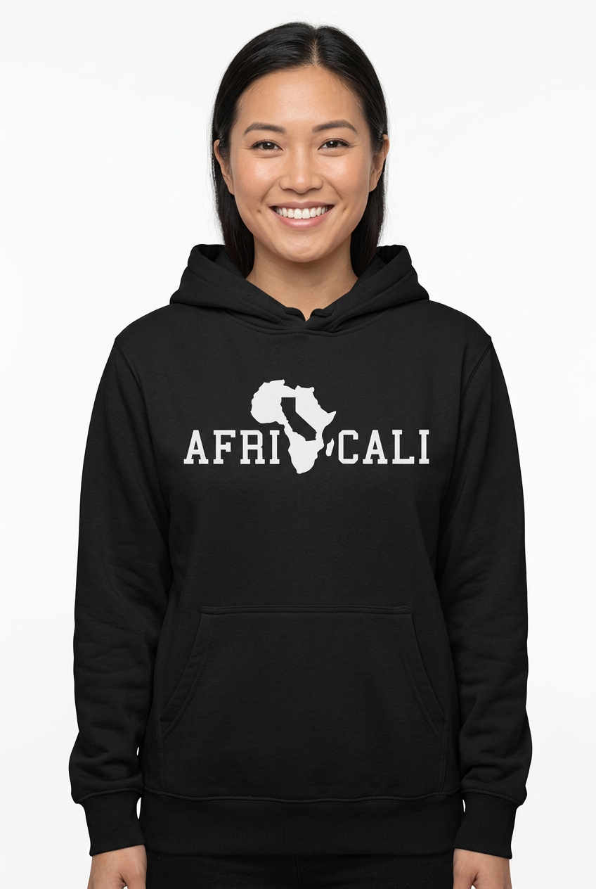 Asian American woman wearing black Unity hoodie on white background