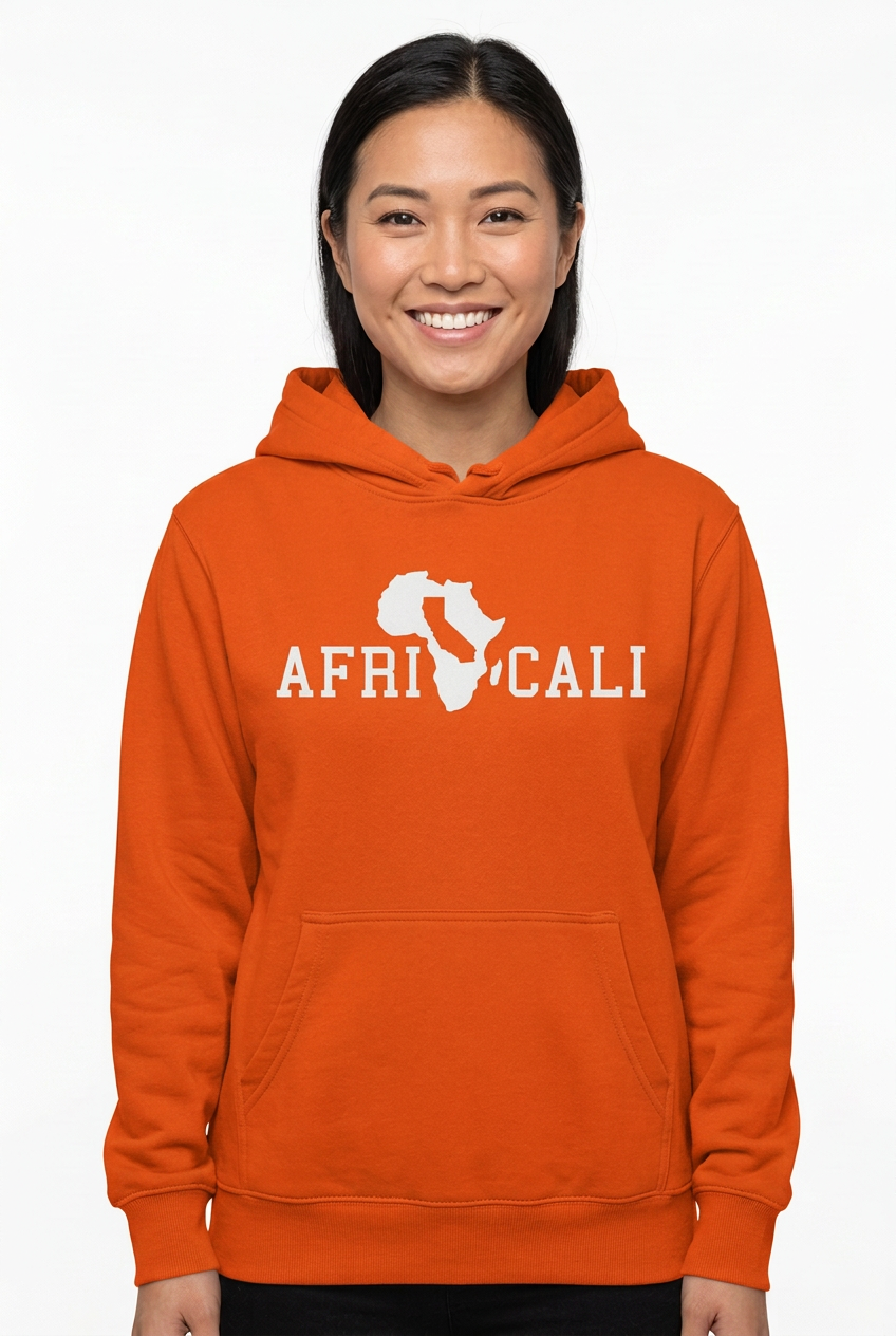 Asian American woman wearing orange Unity hoodie on white background