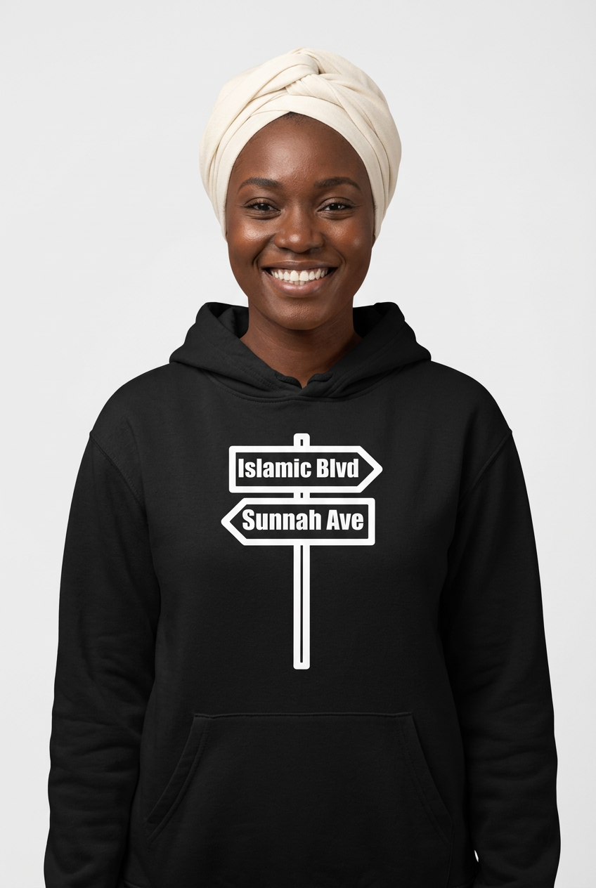 Black African woman, black hoodie and cream headwrap