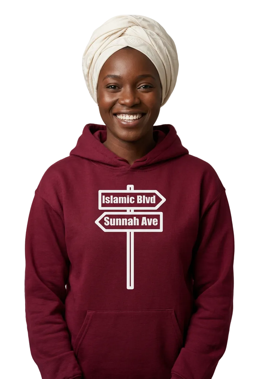 Black African woman, burgundy hoodie and cream headwrap