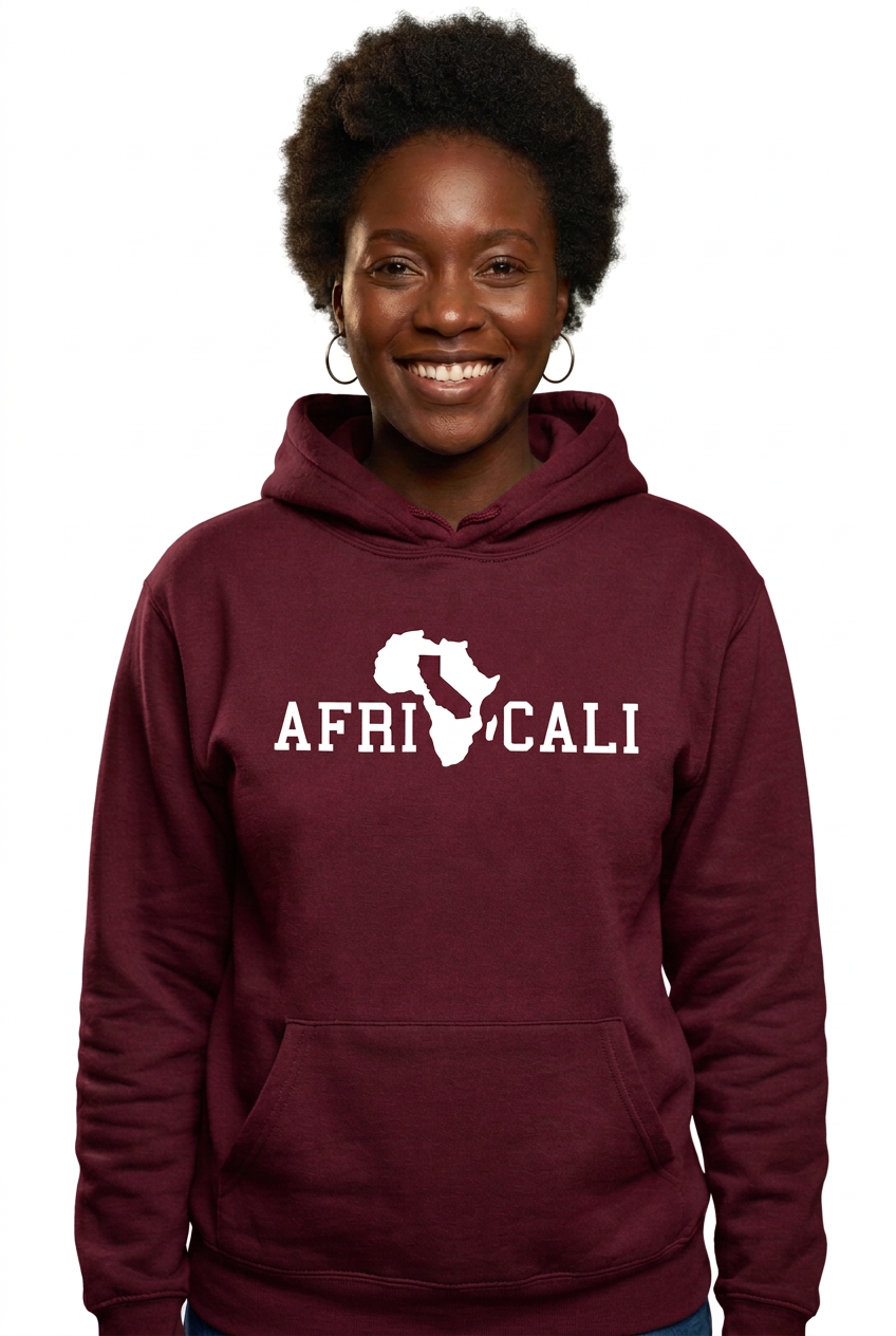 Black African woman, maroon burgundy Unity hoodie