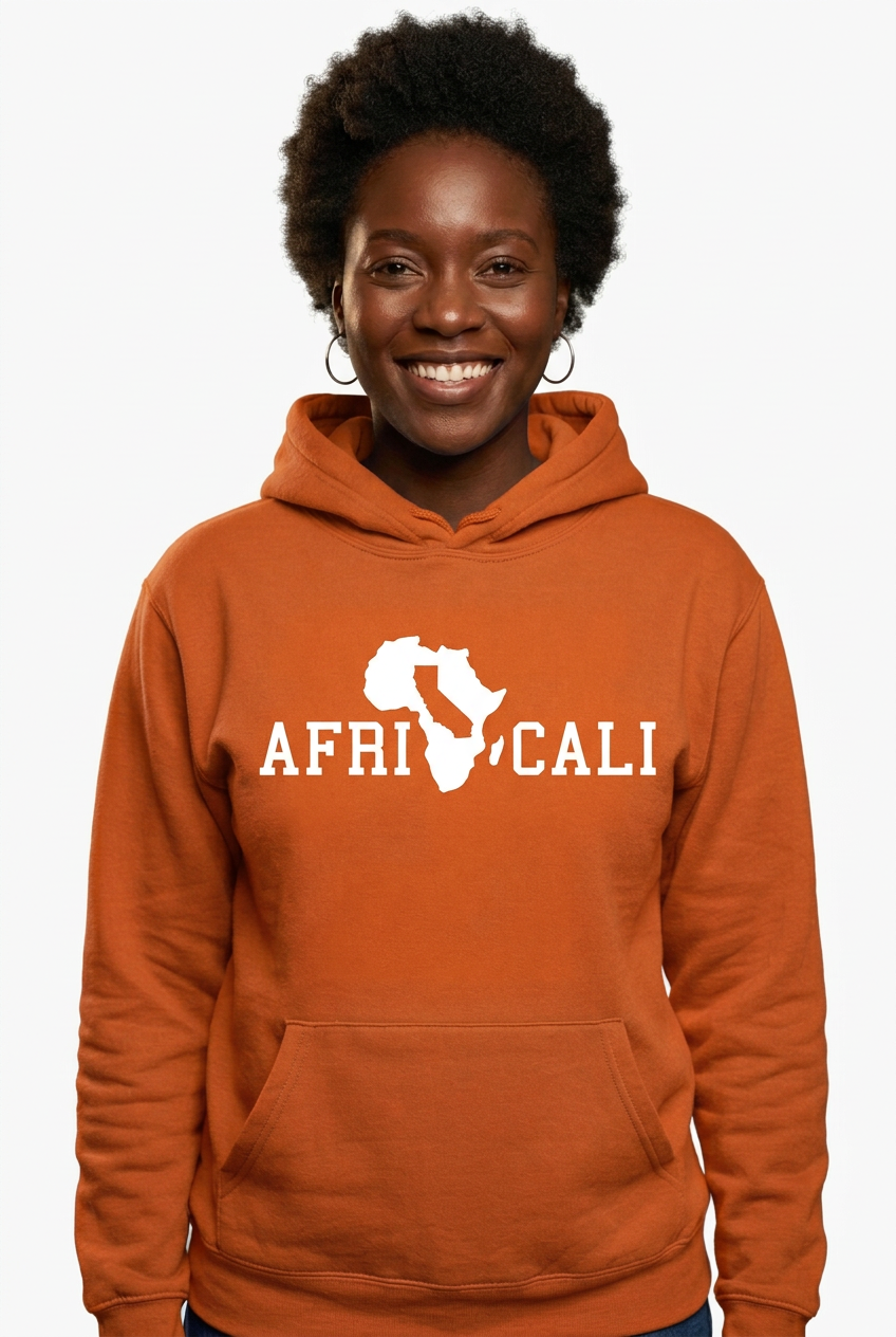 Black African woman, orange Unity hoodie