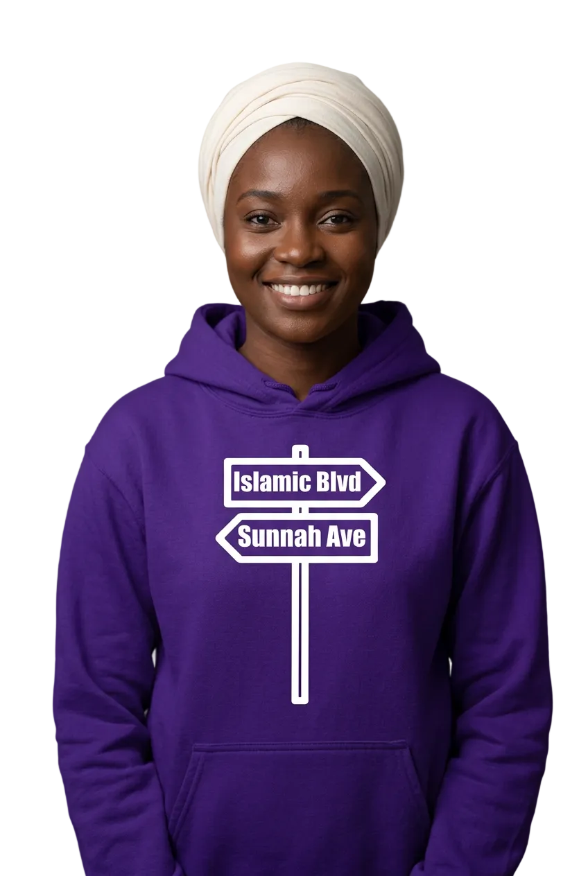Black African woman, purple hoodie and cream headwrap