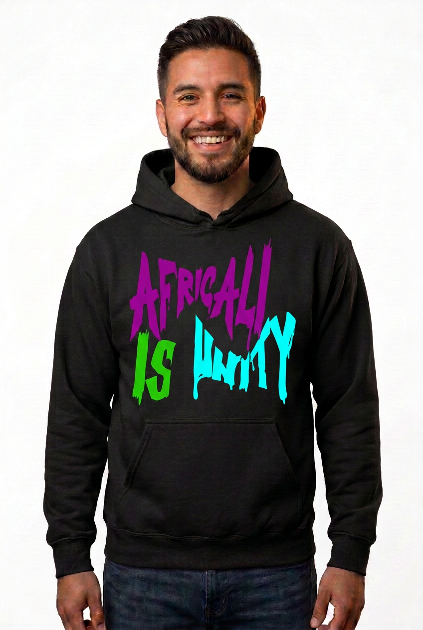Hispanic American man, black Africali Is Unity hoodie