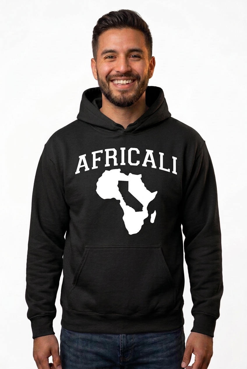 Hispanic American man, black Peace hoodie