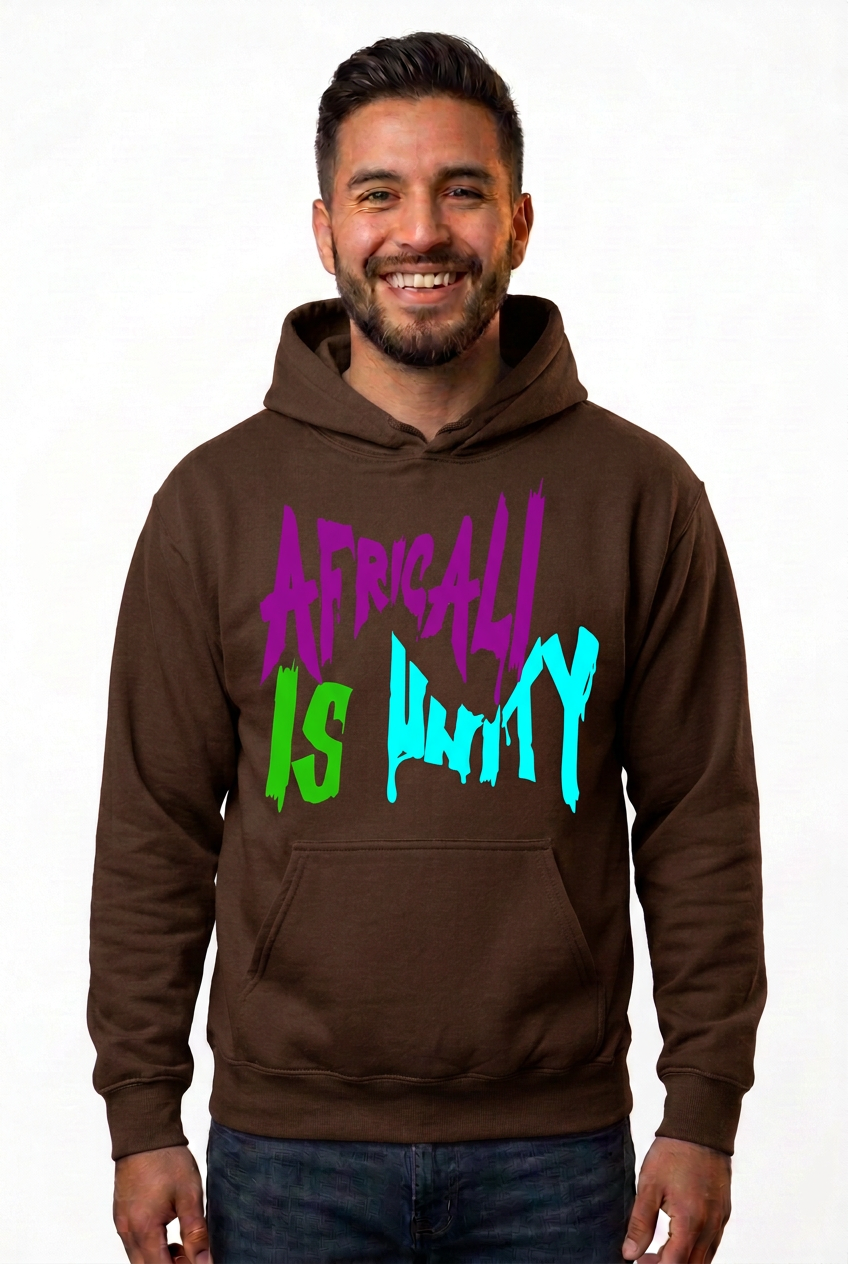 Hispanic American man, brown Africali Is Unity hoodie
